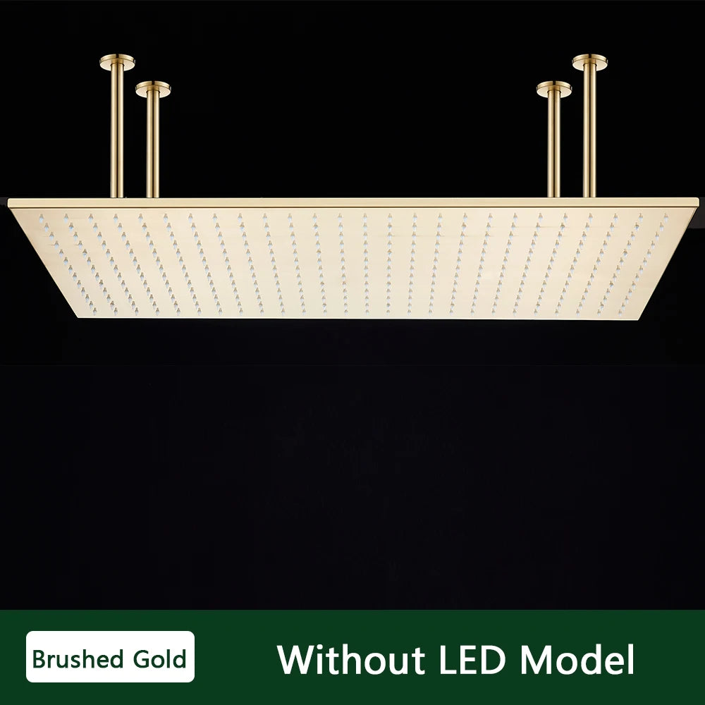 Rozin LED Matte Black Shower Head 40*80cm Large Size Rainfall Shower Heads Ceiling Mounted with Installation Arm for Bathroom