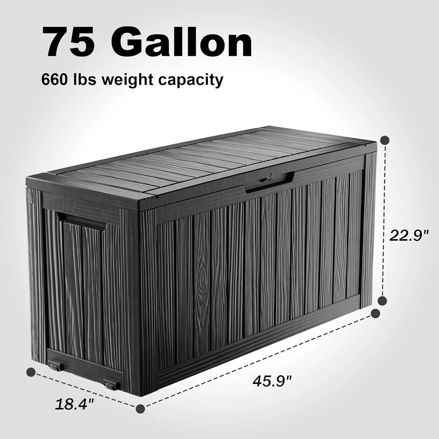 75Gal Waterproof Deck Box - Lockable Outdoor Storage for Patio Furniture, Garden Tools & Pool Accessories w/Side Handles