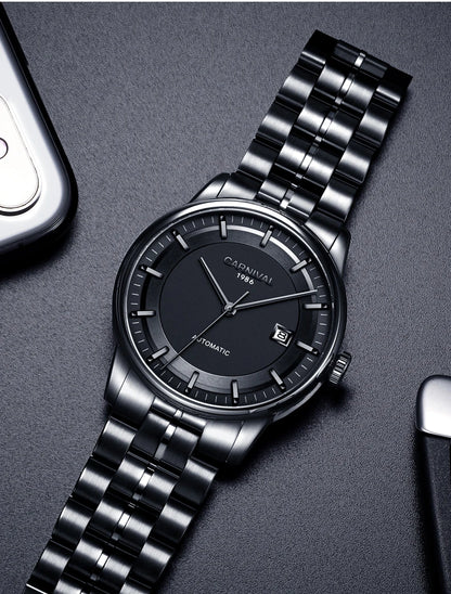 Japan MIYOTA 8215 Watch CARNIVAL Mens Watches Automatic Mechanical Waterproof Sapphire Calendar Full Steel Business Montre homme