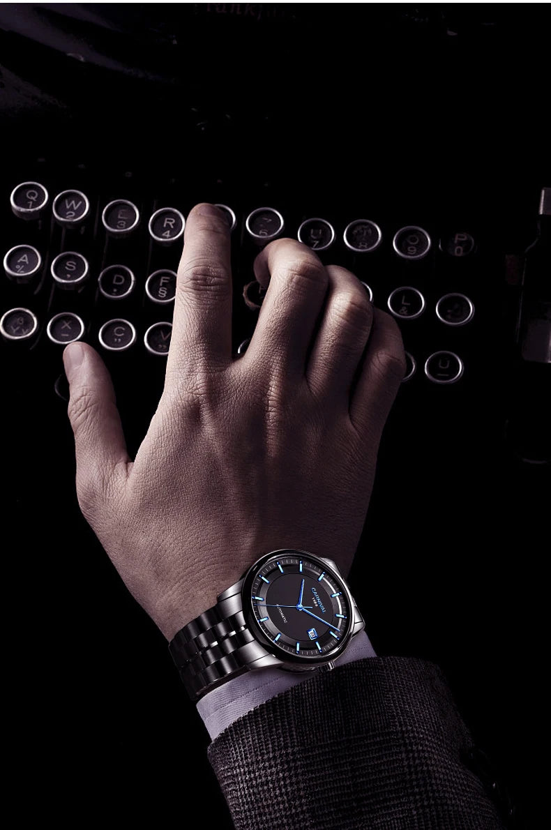 Japan MIYOTA 8215 Watch CARNIVAL Mens Watches Automatic Mechanical Waterproof Sapphire Calendar Full Steel Business Montre homme