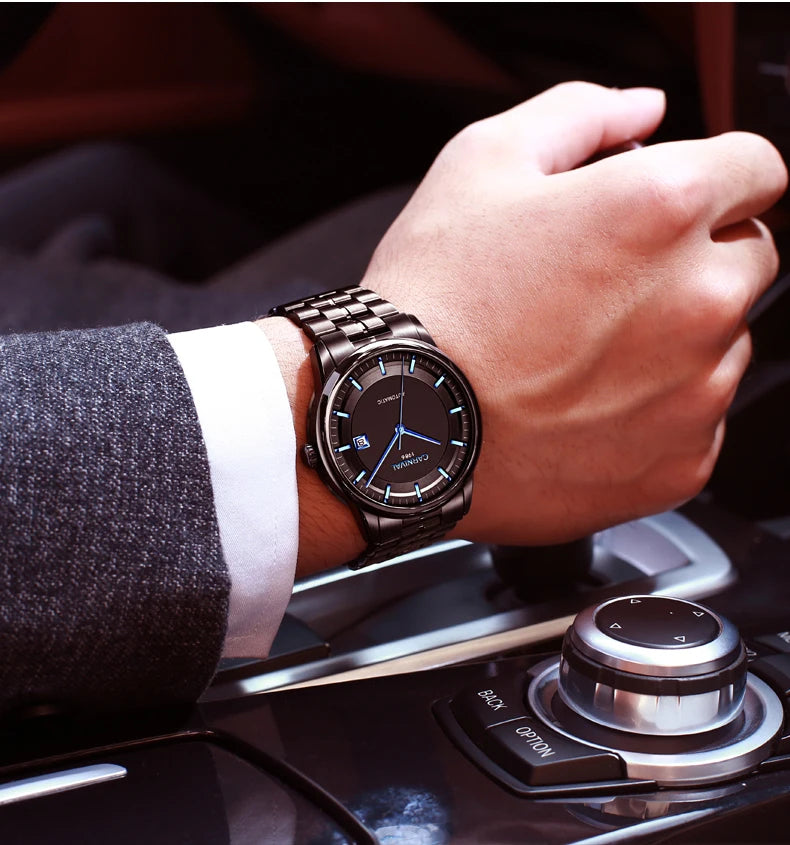 Japan MIYOTA 8215 Watch CARNIVAL Mens Watches Automatic Mechanical Waterproof Sapphire Calendar Full Steel Business Montre homme