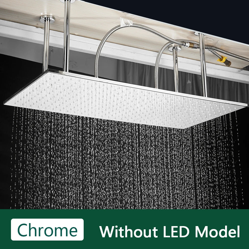 Rozin LED Matte Black Shower Head 40*80cm Large Size Rainfall Shower Heads  Ceiling Mounted with Installation Arm for Bathroom