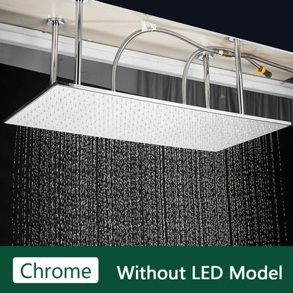 Rozin LED Matte Black Shower Head 40*80cm Large Size Rainfall Shower Heads  Ceiling Mounted with Installation Arm for Bathroom