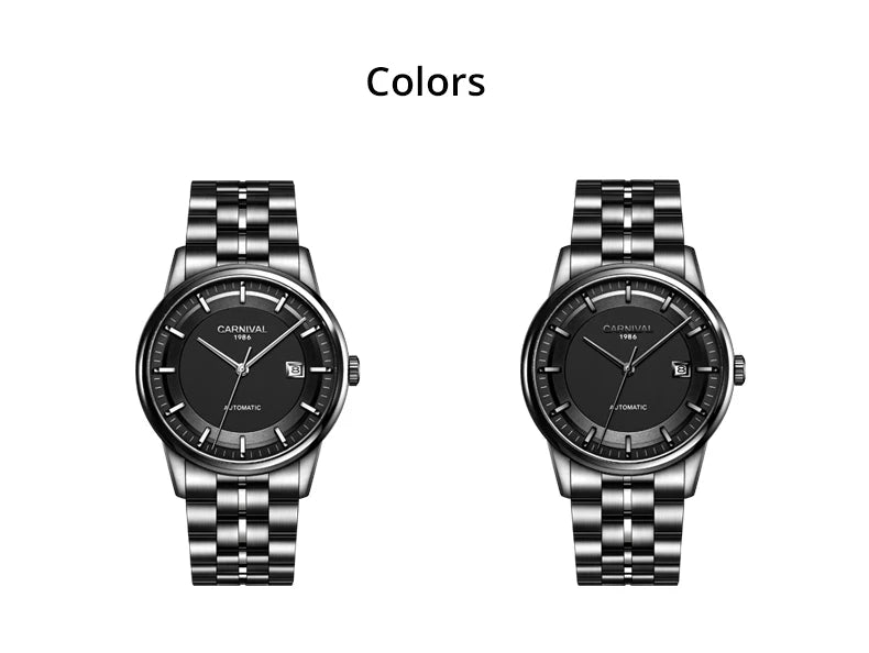 Japan MIYOTA 8215 Watch CARNIVAL Mens Watches Automatic Mechanical Waterproof Sapphire Calendar Full Steel Business Montre homme