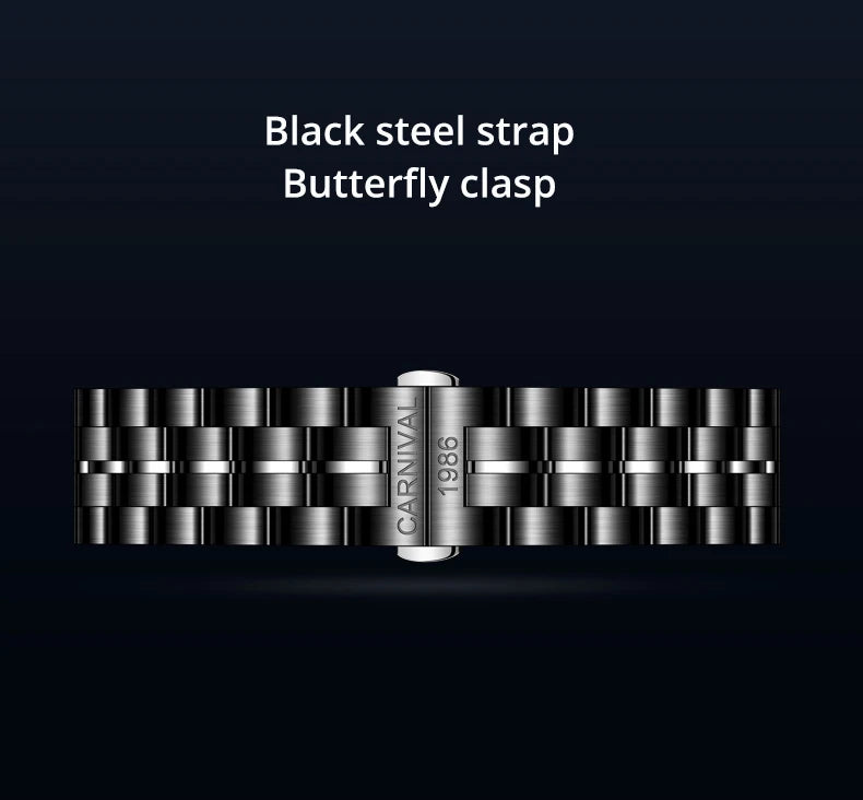 Japan MIYOTA 8215 Watch CARNIVAL Mens Watches Automatic Mechanical Waterproof Sapphire Calendar Full Steel Business Montre homme