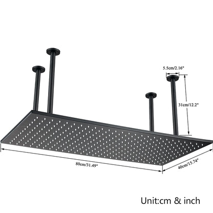 Rozin LED Matte Black Shower Head 40*80cm Large Size Rainfall Shower Heads  Ceiling Mounted with Installation Arm for Bathroom