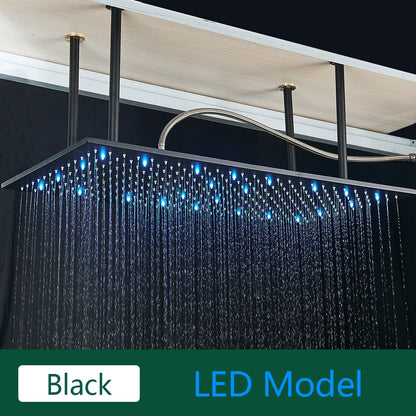 Rozin LED Matte Black Shower Head 40*80cm Large Size Rainfall Shower Heads  Ceiling Mounted with Installation Arm for Bathroom