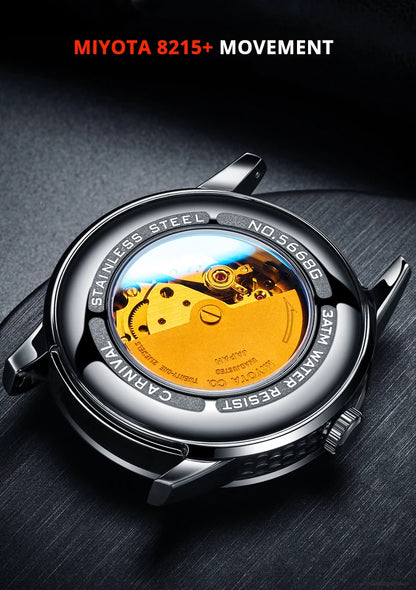 Japan MIYOTA 8215 Watch CARNIVAL Mens Watches Automatic Mechanical Waterproof Sapphire Calendar Full Steel Business Montre homme