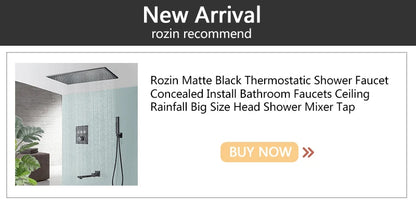 Rozin LED Matte Black Shower Head 40*80cm Large Size Rainfall Shower Heads  Ceiling Mounted with Installation Arm for Bathroom