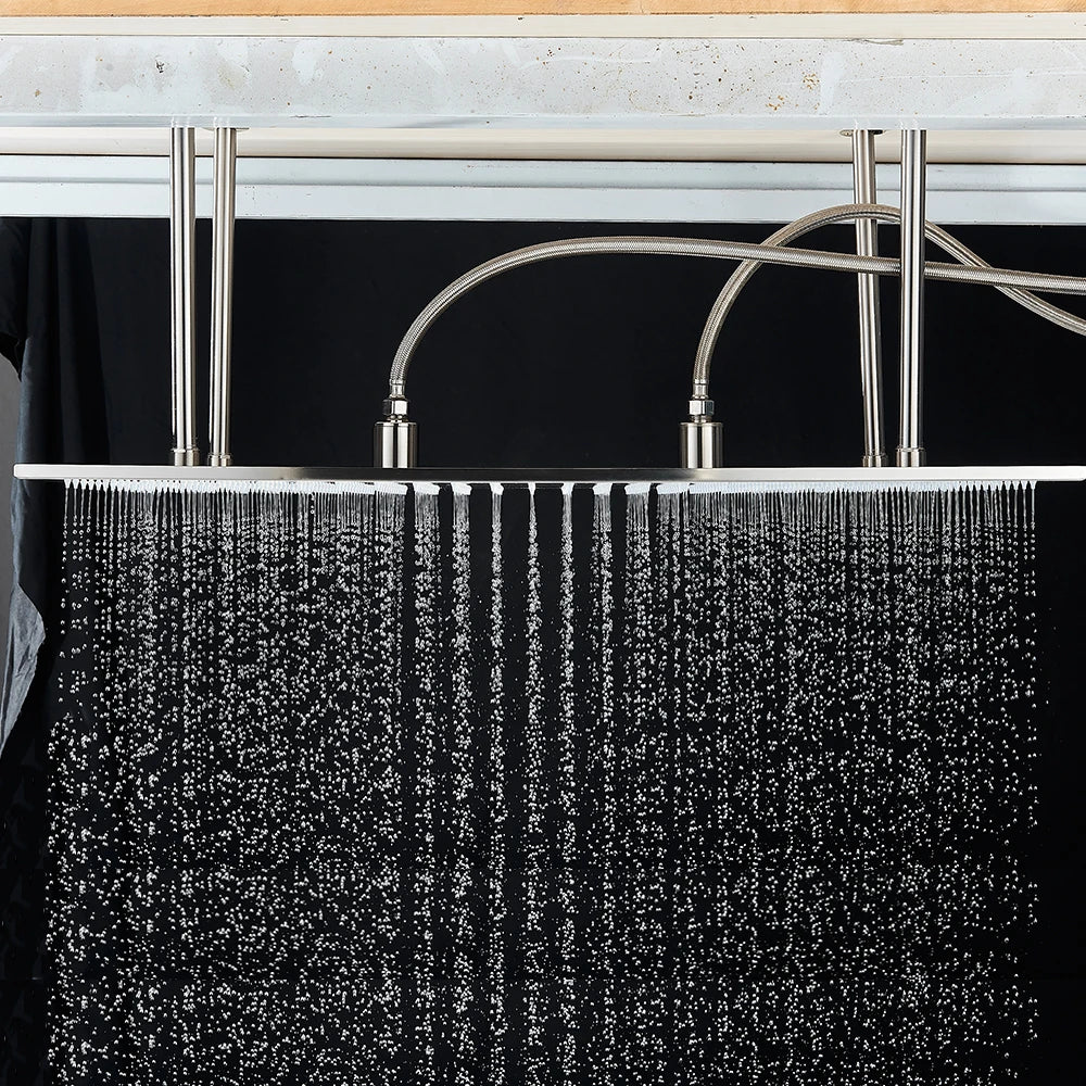 Rozin LED Matte Black Shower Head 40*80cm Large Size Rainfall Shower Heads  Ceiling Mounted with Installation Arm for Bathroom