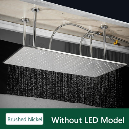 Rozin LED Matte Black Shower Head 40*80cm Large Size Rainfall Shower Heads  Ceiling Mounted with Installation Arm for Bathroom