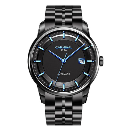 Japan MIYOTA 8215 Watch CARNIVAL Mens Watches Automatic Mechanical Waterproof Sapphire Calendar Full Steel Business Montre homme