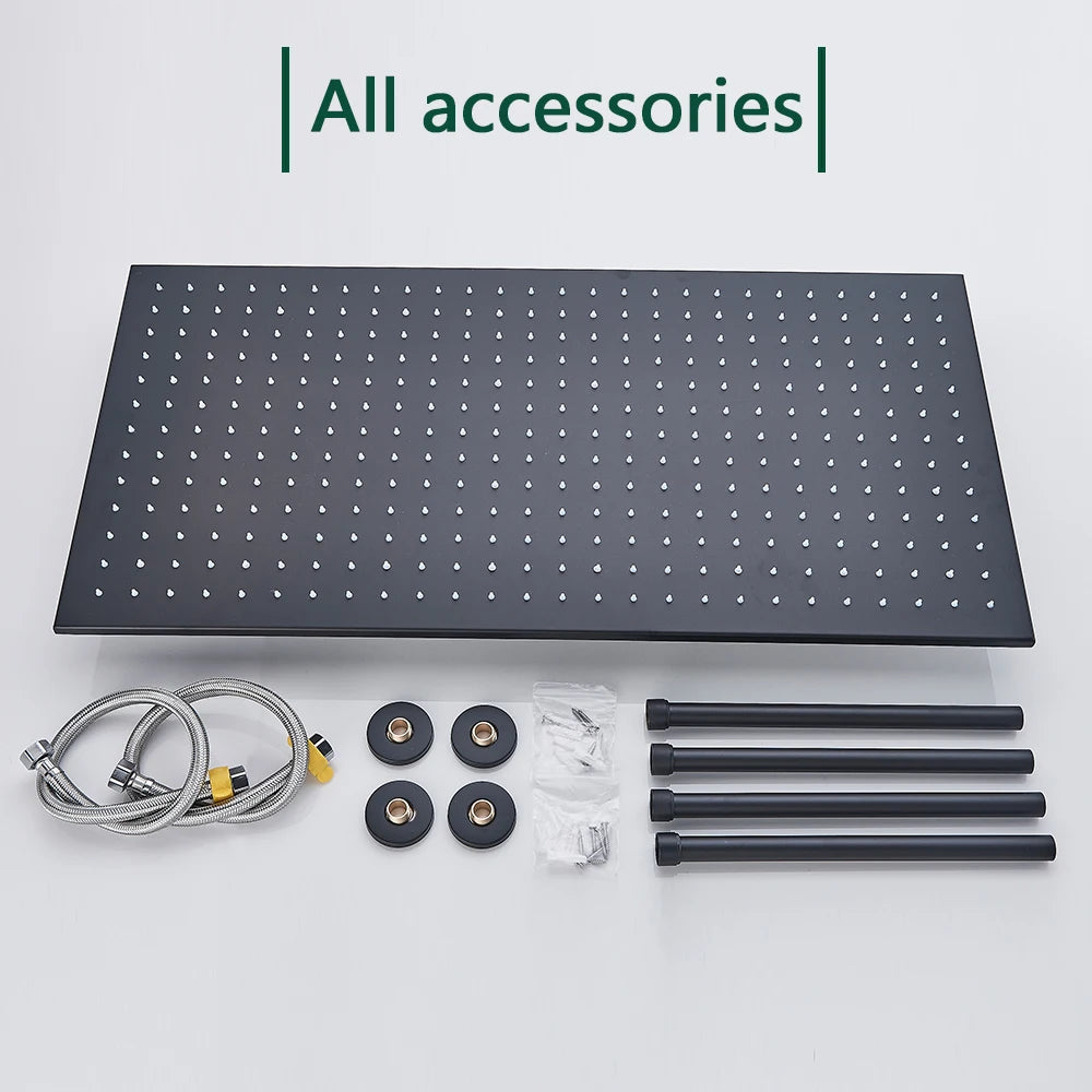 Rozin LED Matte Black Shower Head 40*80cm Large Size Rainfall Shower Heads  Ceiling Mounted with Installation Arm for Bathroom