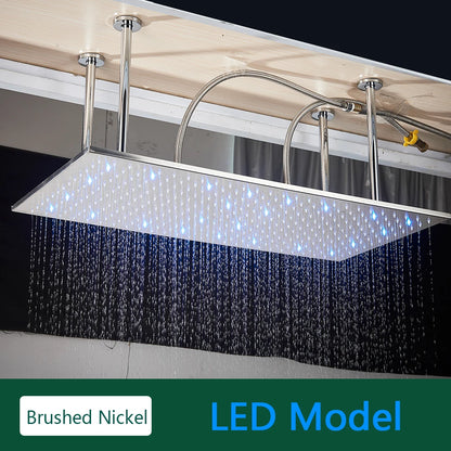 Rozin LED Matte Black Shower Head 40*80cm Large Size Rainfall Shower Heads  Ceiling Mounted with Installation Arm for Bathroom