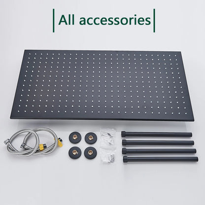 Rozin LED Matte Black Shower Head 40*80cm Large Size Rainfall Shower Heads  Ceiling Mounted with Installation Arm for Bathroom