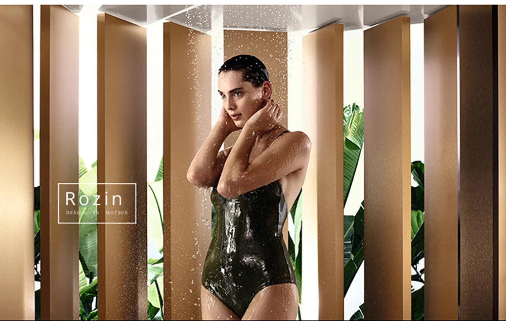 Rozin LED Matte Black Shower Head 40*80cm Large Size Rainfall Shower Heads  Ceiling Mounted with Installation Arm for Bathroom