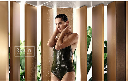 Rozin LED Matte Black Shower Head 40*80cm Large Size Rainfall Shower Heads  Ceiling Mounted with Installation Arm for Bathroom