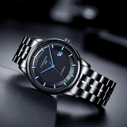 Japan MIYOTA 8215 Watch CARNIVAL Mens Watches Automatic Mechanical Waterproof Sapphire Calendar Full Steel Business Montre homme