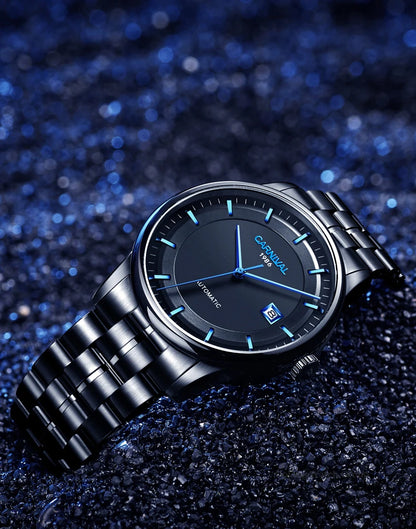 Japan MIYOTA 8215 Watch CARNIVAL Mens Watches Automatic Mechanical Waterproof Sapphire Calendar Full Steel Business Montre homme