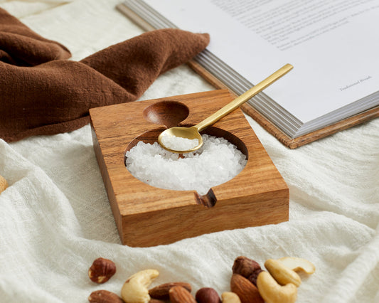 Bea Acacia Seasoning Pot with Brass Spoon