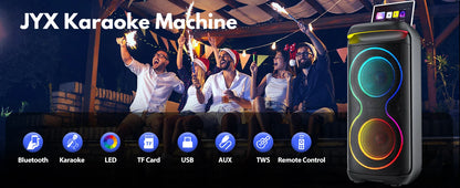 Large Party Speaker, Wireless Bluetooth Speaker with Microphone, Led Party Light, Karaoke Machine, 8inch Large Bluetooth Party