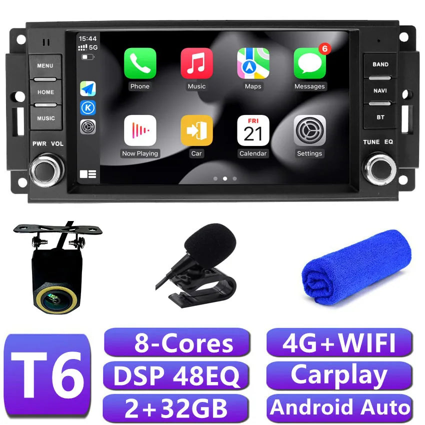 DSP Carplay For Jeep Wrangler 3 JK Android Head Unit Screen 2 Din Autoradio BT GPS Navigation Multimedia Player Car Radio Stereo