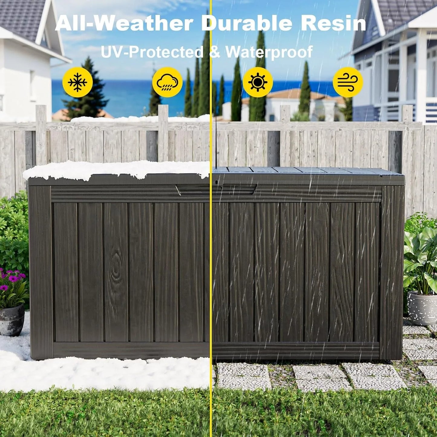 75Gal Waterproof Deck Box - Lockable Outdoor Storage for Patio Furniture, Garden Tools & Pool Accessories w/Side Handles