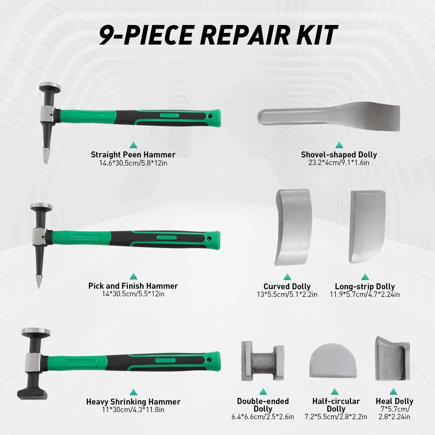 9 Pcs Auto Body Panel Fender Hammer Dolly Set Dent Repair Tools Car Sheet Metal Shaping Movable Car Body Corrector Kit