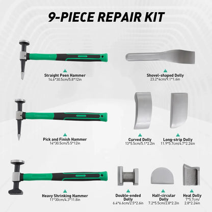 9 Pcs Auto Body Panel Fender Hammer Dolly Set Dent Repair Tools Car Sheet Metal Shaping Movable Car Body Corrector Kit