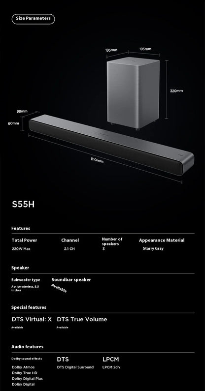 Sales TCL Soundbar S55h  With Dolby Atmos And Dts Virtual:X 220w High-Power Independent Subwoofer Home speaker Bluetooth 220W