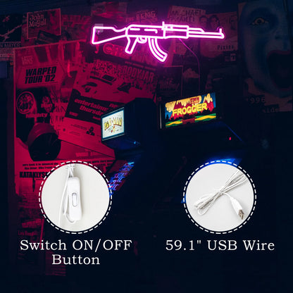 AK 47 Neon Sign Light Gun Led Light Up Sign Playground Club Cool Hanging Night Lamp Game Room Shop Man Cave Wall Art Decor