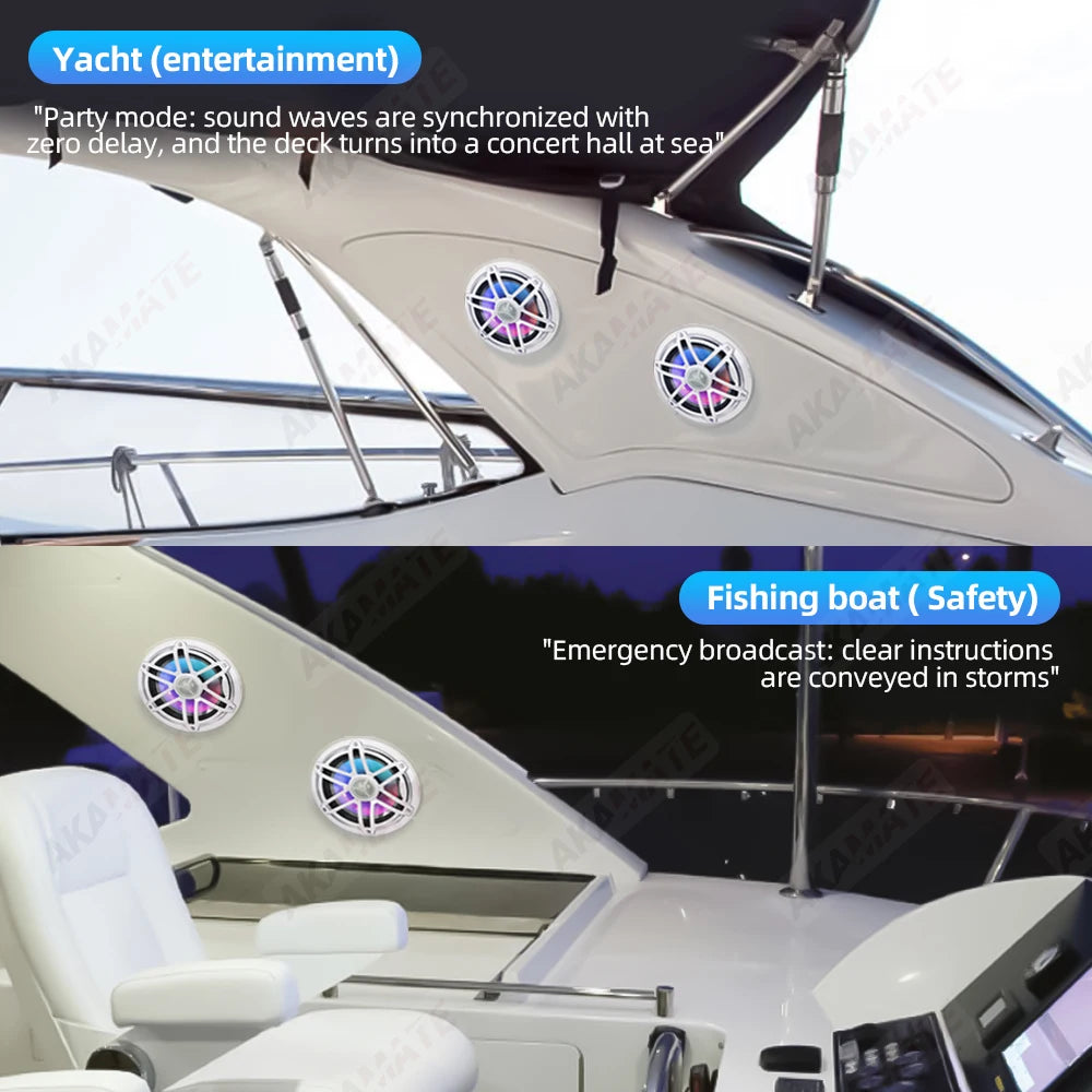 6.5 Inch Marine Speaker 12V 150W Output with Colorful RGB light Waterproof IPX67 White  Loudspeaker for RV Yacht Fishing Boat