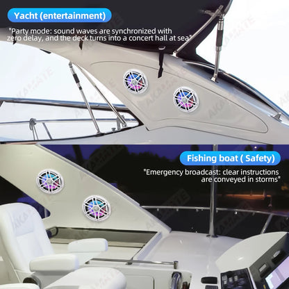 6.5 Inch Marine Speaker 12V 150W Output with Colorful RGB light Waterproof IPX67 White  Loudspeaker for RV Yacht Fishing Boat