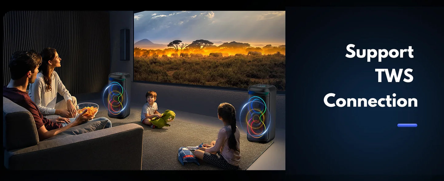 Large Party Speaker, Wireless Bluetooth Speaker with Microphone, Led Party Light, Karaoke Machine, 8inch Large Bluetooth Party