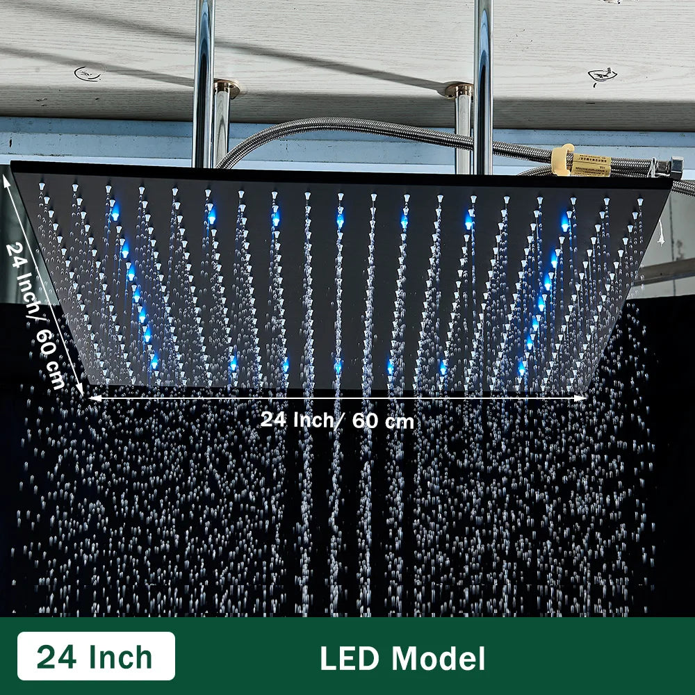 Rozin LED Matte Black Shower Head 40*80cm Large Size Rainfall Shower Heads  Ceiling Mounted with Installation Arm for Bathroom