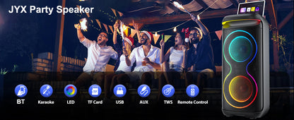 Large Party Speaker, Wireless Bluetooth Speaker with Microphone, Led Party Light, Karaoke Machine, 8inch Large Bluetooth Party