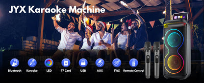 Large Party Speaker, Wireless Bluetooth Speaker with Microphone, Led Party Light, Karaoke Machine, 8inch Large Bluetooth Party