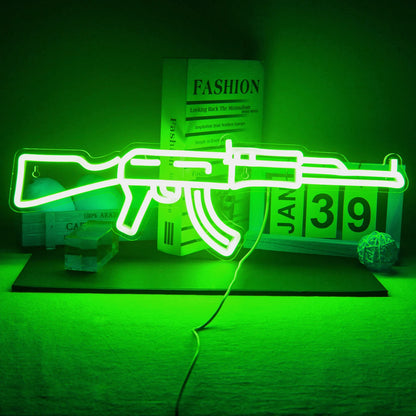 AK 47 Neon Sign Light Gun Led Light Up Sign Playground Club Cool Hanging Night Lamp Game Room Shop Man Cave Wall Art Decor