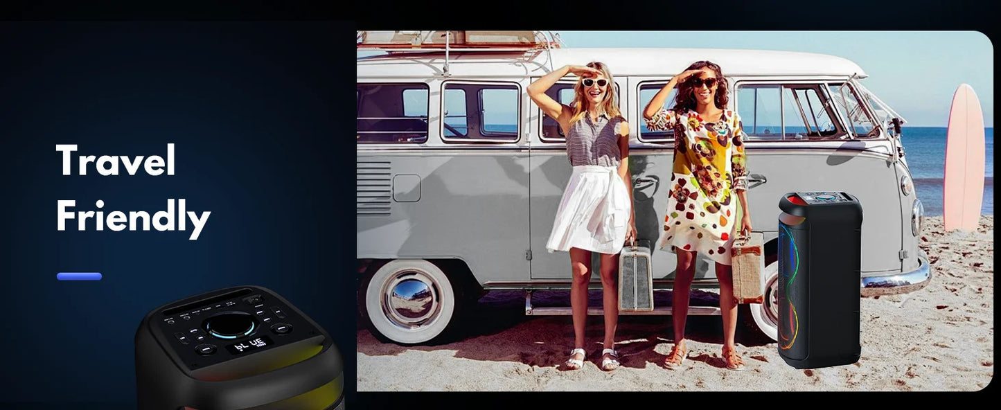 Large Party Speaker, Wireless Bluetooth Speaker with Microphone, Led Party Light, Karaoke Machine, 8inch Large Bluetooth Party