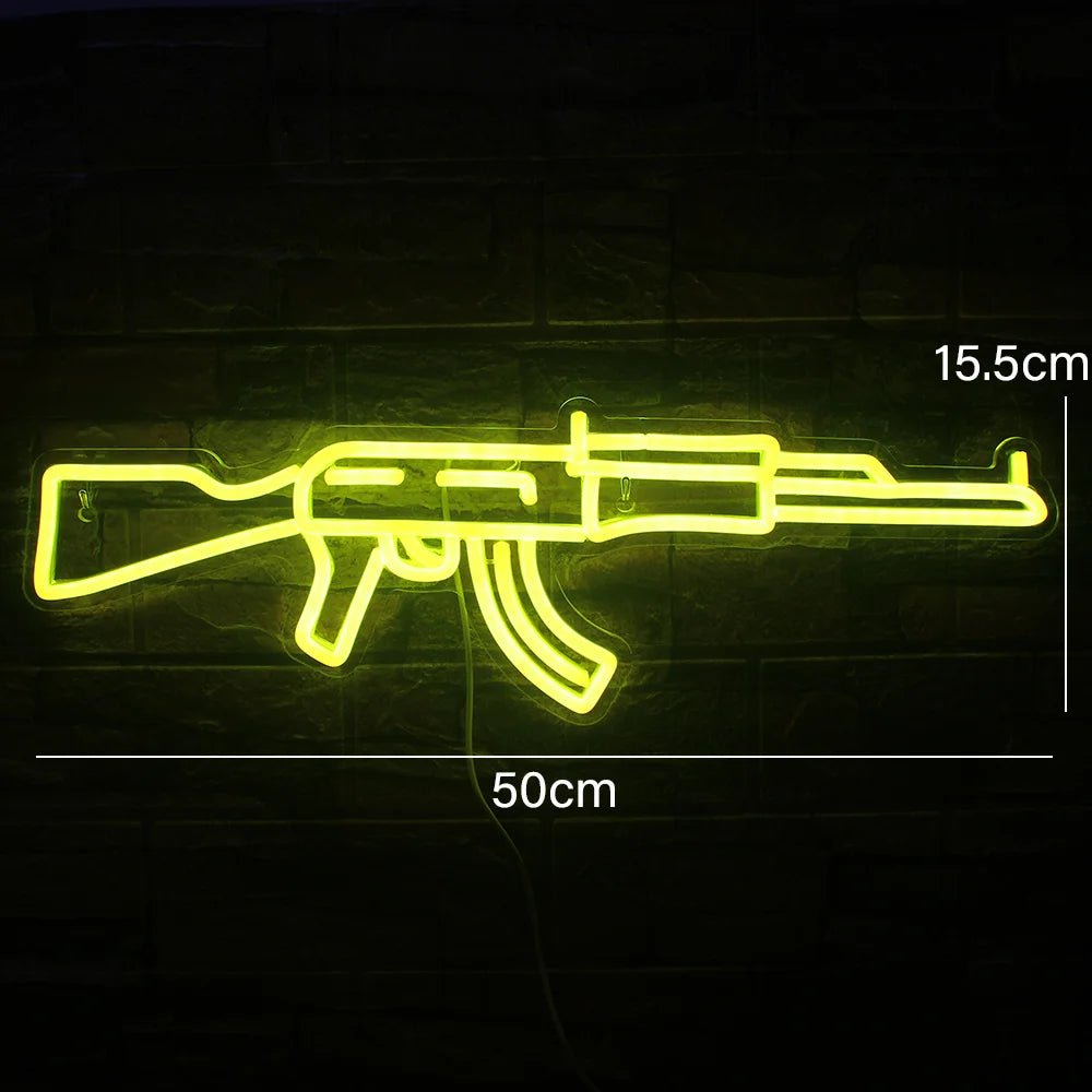 AK 47 Neon Sign Light Gun Led Light Up Sign Playground Club Cool Hanging Night Lamp Game Room Shop Man Cave Wall Art Decor