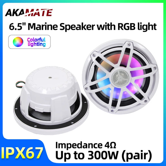 6.5 Inch Marine Speaker 12V 150W Output with Colorful RGB light Waterproof IPX67 White  Loudspeaker for RV Yacht Fishing Boat