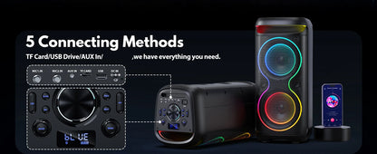 Large Party Speaker, Wireless Bluetooth Speaker with Microphone, Led Party Light, Karaoke Machine, 8inch Large Bluetooth Party