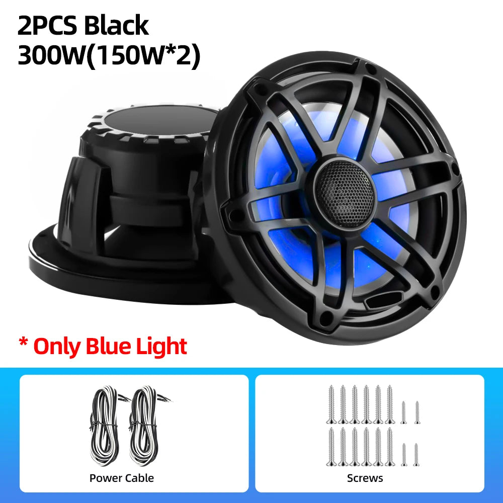 6.5 Inch Marine Speaker 12V 150W Output with Colorful RGB light Waterproof IPX67 White  Loudspeaker for RV Yacht Fishing Boat