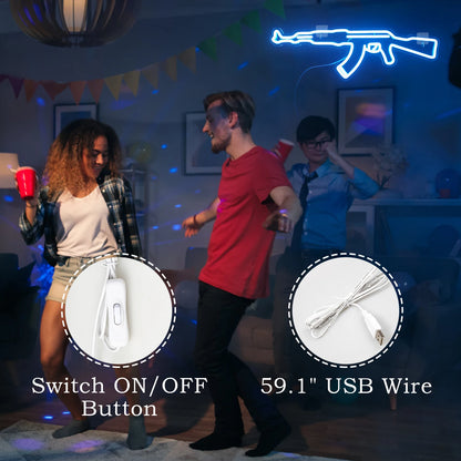 AK 47 Neon Sign Light Gun Led Light Up Sign Playground Club Cool Hanging Night Lamp Game Room Shop Man Cave Wall Art Decor