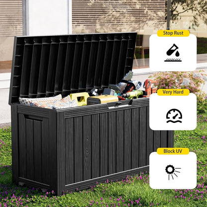 75Gal Waterproof Deck Box - Lockable Outdoor Storage for Patio Furniture, Garden Tools & Pool Accessories w/Side Handles