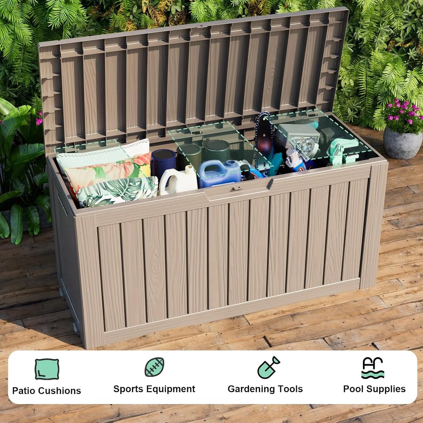 75Gal Waterproof Deck Box - Lockable Outdoor Storage for Patio Furniture, Garden Tools & Pool Accessories w/Side Handles