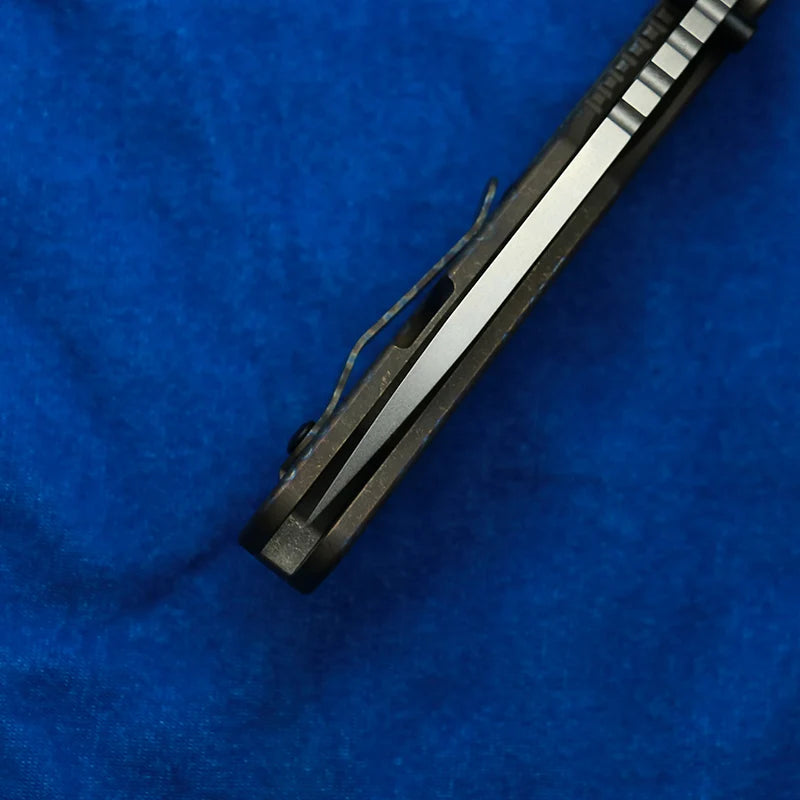 LEMIFSHE AUS10 Blade SMF Carve Strider Logo TC4 Titanium Handle Copper Washer Folding Knife Camping Hunting Outdoor EDC Tool