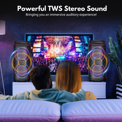 Large Party Speaker, Wireless Bluetooth Speaker with Microphone, Led Party Light, Karaoke Machine, 8inch Large Bluetooth Party