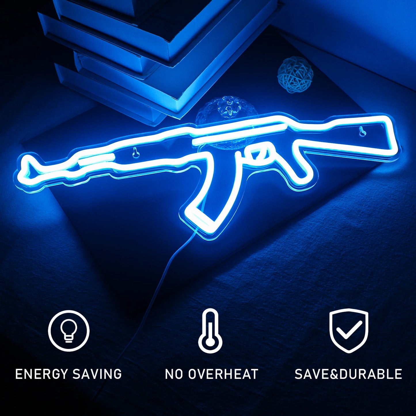 AK 47 Neon Sign Light Gun Led Light Up Sign Playground Club Cool Hanging Night Lamp Game Room Shop Man Cave Wall Art Decor