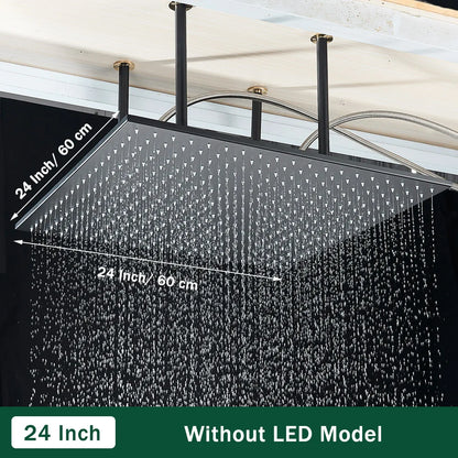 Rozin LED Matte Black Shower Head 40*80cm Large Size Rainfall Shower Heads  Ceiling Mounted with Installation Arm for Bathroom